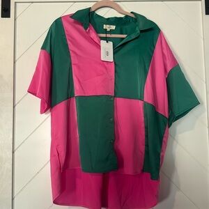 NWT Entro women’s blouse. Pink and green! Size large. Oversized fit